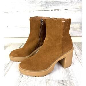 Dolce Vita Womens 8 Tan Celia Suede Platform Heeled Ankle Boots Zip Moto Winters